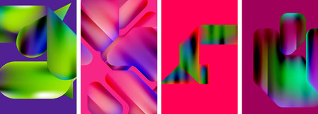 Set of colorful geometric posters - round shapes and circles with fluid color gradients. Abstract...