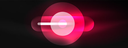 Abstract design pulsates with neon glowing light effects, casting an entrancing glow in the darkness, captivating the eye with its vibrant energy. Glass circles neon glowing light effectsのイラスト素材