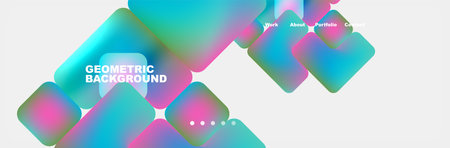 Geometric background with blue and pink squares on white canvas