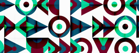 a colorful geometric pattern with circles and triangles on a white background