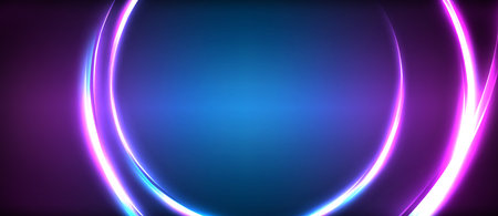 Electric blue and magenta neon circles on a purple and violet backgroundのイラスト素材