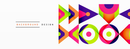 Colorful triangles and circles create a vibrant pattern on a white backgroundのイラスト素材