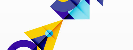 Symmetric pattern of blue, yellow, and purple shapes on white background