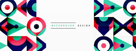 Colorful geometric pattern with circles and arrows on electric blue backgroundのイラスト素材