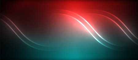 Vibrant red and blue waves dance in the sky on a black backdropのイラスト素材