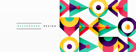 a colorful geometric pattern with arrows and circles on a white background