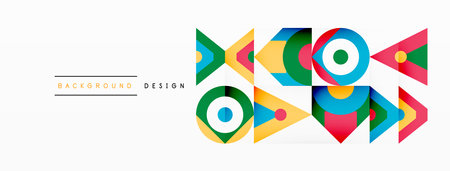 Colorful geometric design with arrows, circles, and symmetry on white background