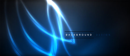 A mesmerizing electric blue wave illuminated in neon on a dark canvas, creating a stunning visual effect of glowing water. The pattern is reminiscent of neon graphics with an artistic touchのイラスト素材