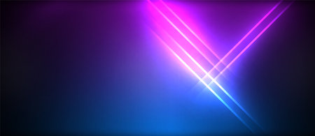 A stunning visual effect lighting with a blue and purple beam shining on a dark background, creating a mesmerizing lens flare. The mix of electric blue and magenta resembles a vibrant skyのイラスト素材