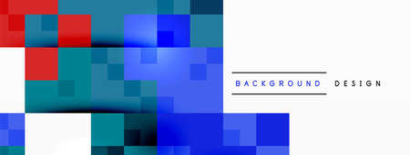 The white background is covered with parallel rectangles in shades of electric blue and magenta, creating a symmetrical pattern. Circles in azure add contrast to the vibrant color schemeのイラスト素材