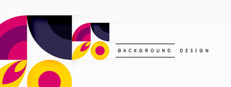 Graphic design featuring circles and rectangles in magenta and electric blue on a white background. Perfect for logos, branding, or audio equipmentのイラスト素材