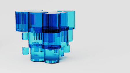 Glass cylinders 3d render geometric abstract backgroundの写真素材