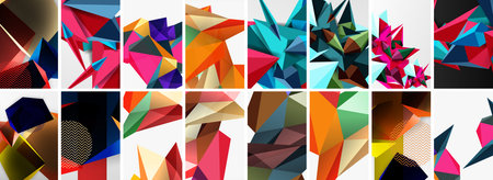 Set of low poly triangles poster geometric backgrounds. Vector Illustration For Wallpaper, Banner,...