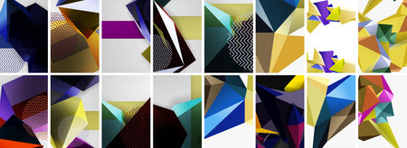 Set of low poly triangles poster geometric backgrounds. Vector Illustration For Wallpaper, Banner,...