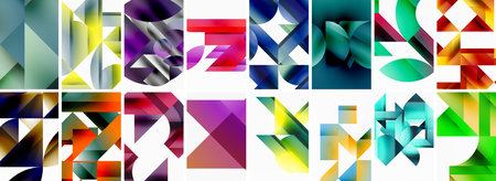 Set of abstract minimal geometric backgrounds with lines, circles and triangles. Vector Illustration...