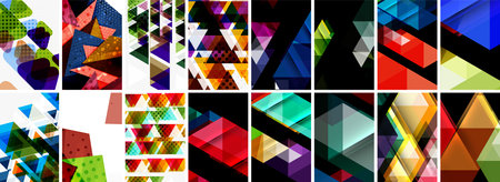 Set of abstract minimal geometric backgrounds with lines, circles and triangles. Vector Illustration...