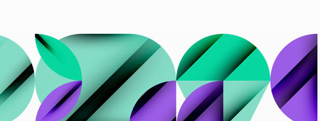Circle, square and flower petal geometric background. Round shapes composition for wallpaper, banner, background or landingのイラスト素材