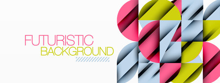 Circle, square and flower petal geometric background. Round shapes composition for wallpaper, banner, background or landingのイラスト素材