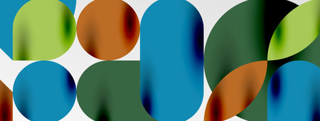 Mosaic geometric elements. Colorful circles, round geometric shapes and lines with shadow 3d...