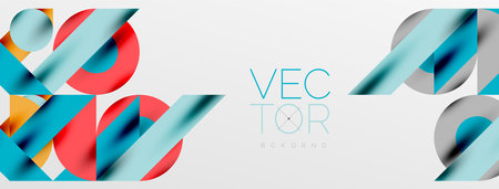 Circles and shadows. Colorful round elements with triangles, semi circles and other shapes. Vector Illustration For Wallpaper, Banner, Background, Card, Book Illustration, landing pageのイラスト素材