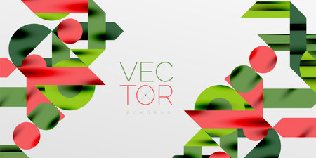 Colorful simple dynamic geometric forms circles lines and round shapes. Mosaic techno art concept. Vector Illustration For Wallpaper, Banner, Background, Card, Book Illustration, landing pageのイラスト素材