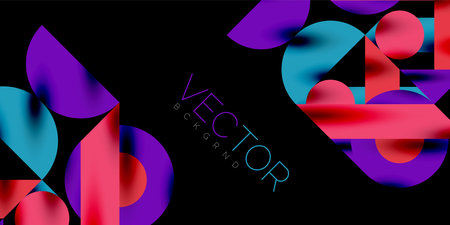 Colorful simple dynamic geometric forms circles lines and round shapes. Mosaic techno art concept. Vector Illustration For Wallpaper, Banner, Background, Card, Book Illustration, landing pageのイラスト素材