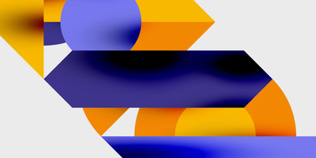 Detailed composition of circles, semicircles, and triangles with glossy effects and smooth gradients. A sleek and modern vector design for creative and tech-inspired projectsのイラスト素材