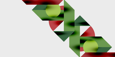 Detailed composition of circles, semicircles, and triangles with glossy effects and smooth gradients. A sleek and modern vector design for creative and tech-inspired projectsのイラスト素材