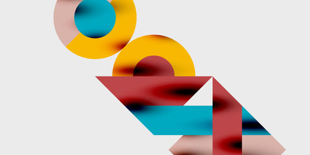 Modern abstract background featuring circles, lines, and triangles in a dynamic geometric...