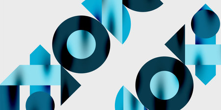 Modern abstract background featuring circles, lines, and triangles in a dynamic geometric...