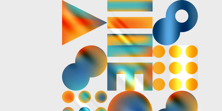Simple shapes - circles, triangles, rectangles abstract background. Vector Illustration For Wallpaper, Banner, Background, Card, Book Illustration, landing pageのイラスト素材