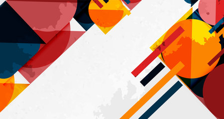 Grainy stain texture geometric abstract background with circles, squares and lines. Vector Illustration For Wallpaper, Banner, Background, Card, Book Illustration, landing pageのイラスト素材