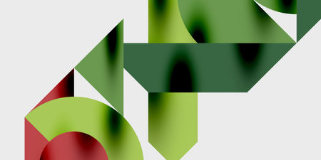 Detailed composition of circles, semicircles, and triangles with glossy effects and smooth gradients. A sleek and modern vector design for creative and tech-inspired projectsのイラスト素材