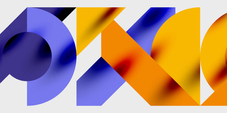 Detailed composition of circles, semicircles, and triangles with glossy effects and smooth...