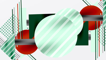Geometric Abstract Background with Bold Shapes and Contrasting Colors. Circles, triangles, squares and lines with shadow effectのイラスト素材