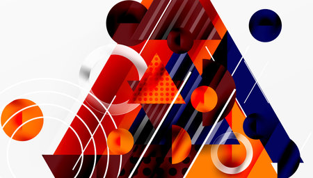 Modern Abstract Design with Overlapping Transparent Triangles and Circles