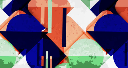 Grainy stain texture geometric abstract background with circles, squares and lines. Vector...