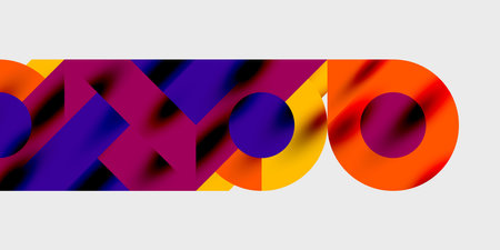 Detailed composition of circles, semicircles, and triangles with glossy effects and smooth...