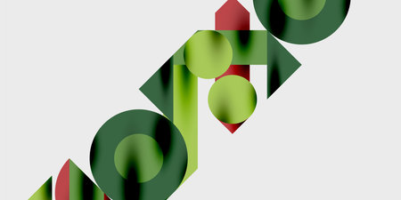 Detailed composition of circles, semicircles, and triangles with glossy effects and smooth...