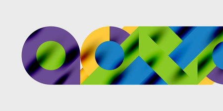 Detailed composition of circles, semicircles, and triangles with glossy effects and smooth gradients. A sleek and modern vector design for creative and tech-inspired projectsのイラスト素材