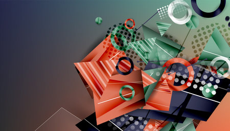 Abstract background - overlapping circles, rectangles, and triangles with vibrant gradients....