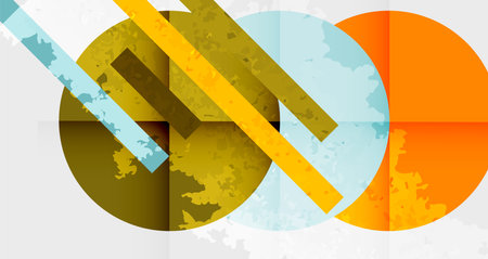 Grainy stain texture geometric abstract background with circles, squares and lines. Vector Illustration For Wallpaper, Banner, Background, Card, Book Illustration, landing pageのイラスト素材