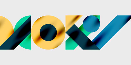 Detailed composition of circles, semicircles, and triangles with glossy effects and smooth...