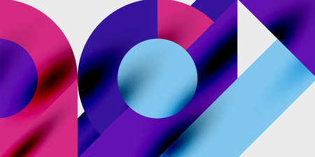 Detailed composition of circles, semicircles, and triangles with glossy effects and smooth...