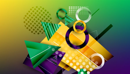 Abstract background - overlapping circles, rectangles, and triangles with vibrant gradients....