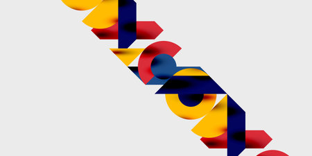Modern abstract background featuring circles, lines, and triangles in a dynamic geometric...