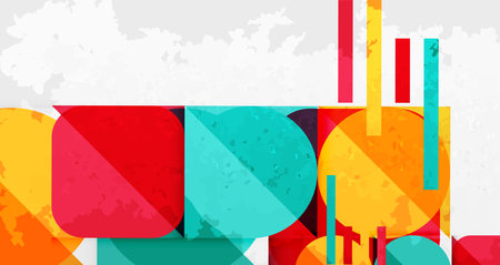 Squares, circles and triangles and grainy noisy texture. Vector Illustration For Wallpaper, Banner, Background, Card, Book Illustration, landing pageのイラスト素材