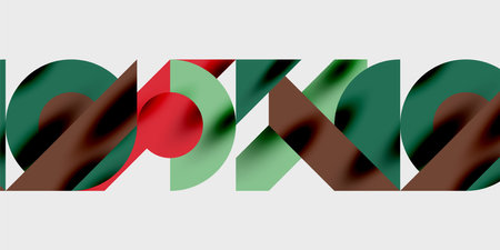 Detailed composition of circles, semicircles, and triangles with glossy effects and smooth...