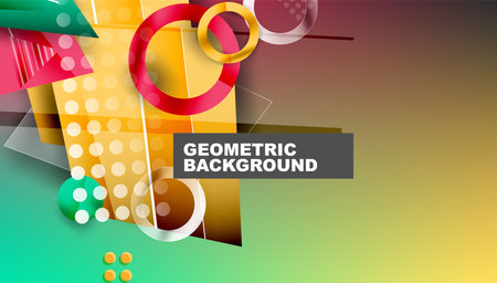 Abstract background - overlapping circles, rectangles, and triangles with vibrant gradients....