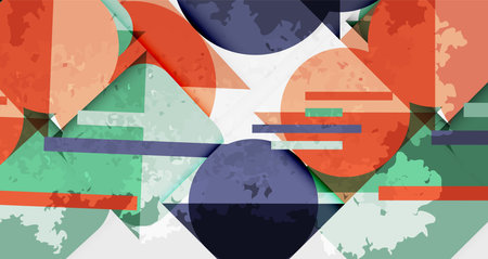 Squares, circles and triangles and grainy noisy texture. Vector Illustration For Wallpaper, Banner, Background, Card, Book Illustration, landing pageのイラスト素材